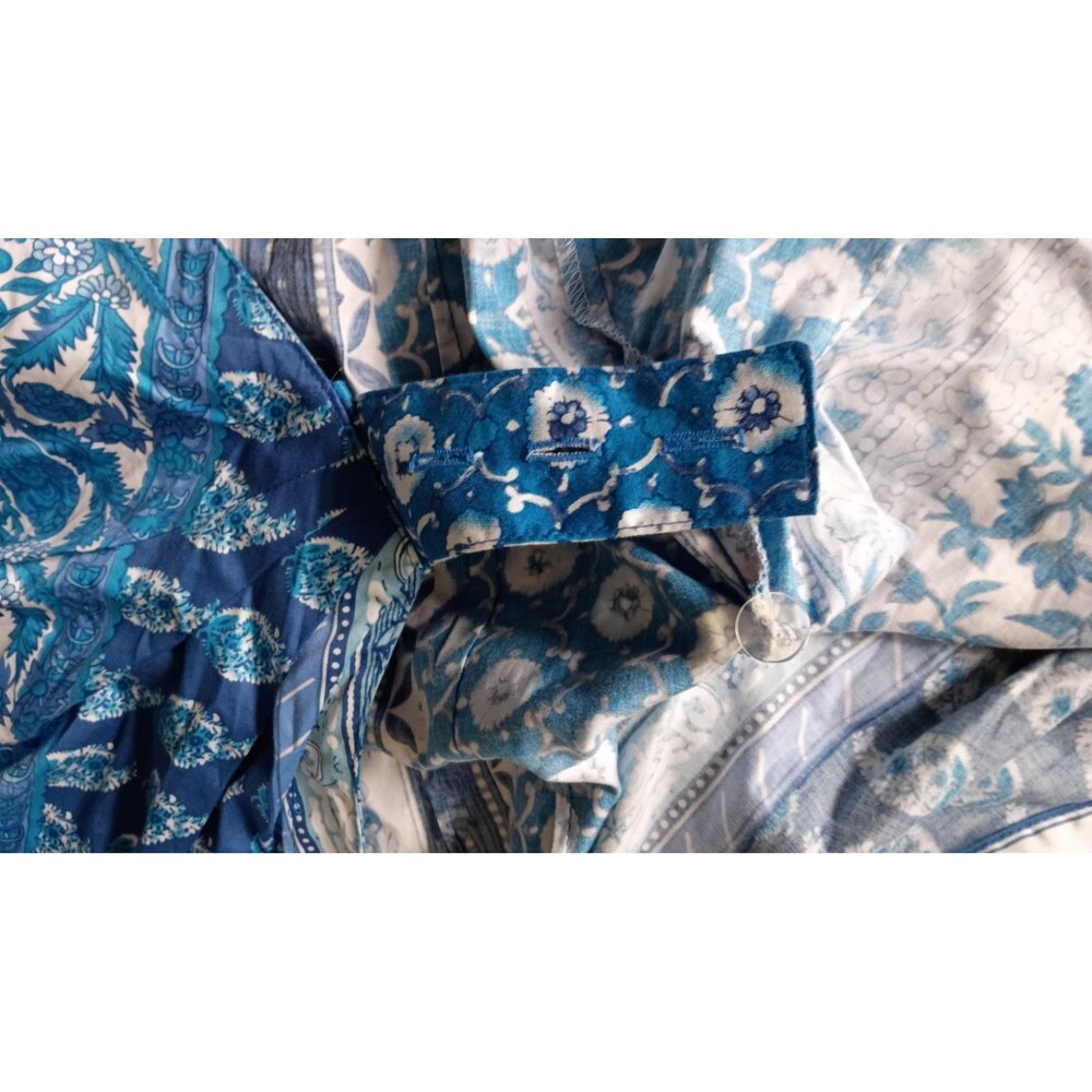Cottagecore Porcelain Print Wrap Top Blue White Paisley Tank M Garden Party Prep - Picture 7 of 13
